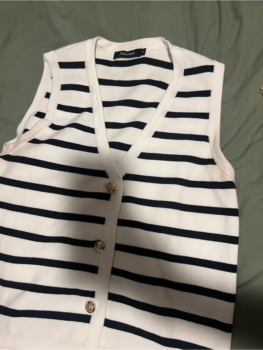 Classic Striped V-Neck Knit Vest - White with Black Stripes